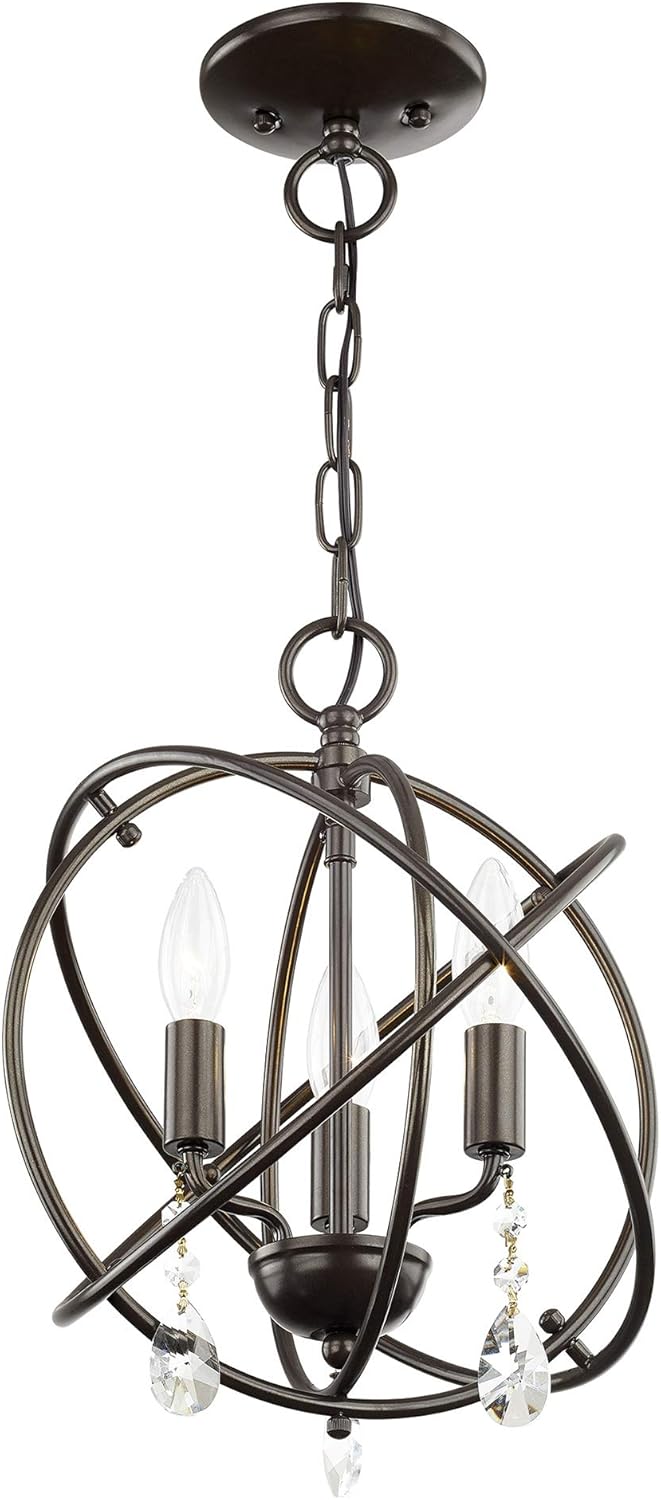 Livex Lighting 40903-92 Aria 3 Light Ebz Mini Chandelier/Flush Mount, 12" x 12" x 14.25", English Bronze