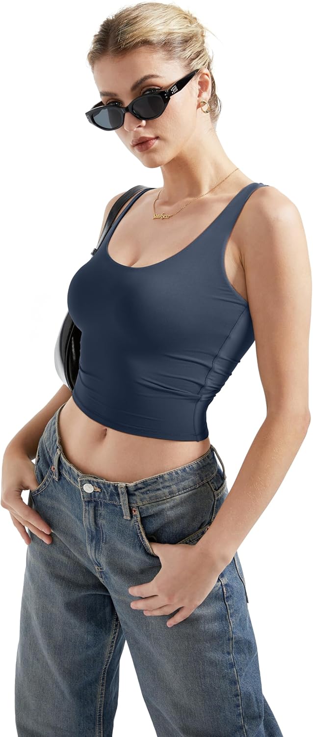 SUUKSESS Women Scoop Neck Tank Top Summer Sleeveless Going Out Double Lined Basic Tops - Image 2