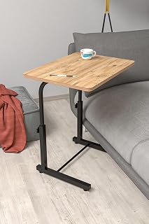 Depolife Yükseklik Ayarlı Laptop Sehpası Kahvaltı Ders Çalışma Bilgisayar Ofis Yemek Çocuk Masası Metal Ayak, ceviz-siyah-eğimsiz