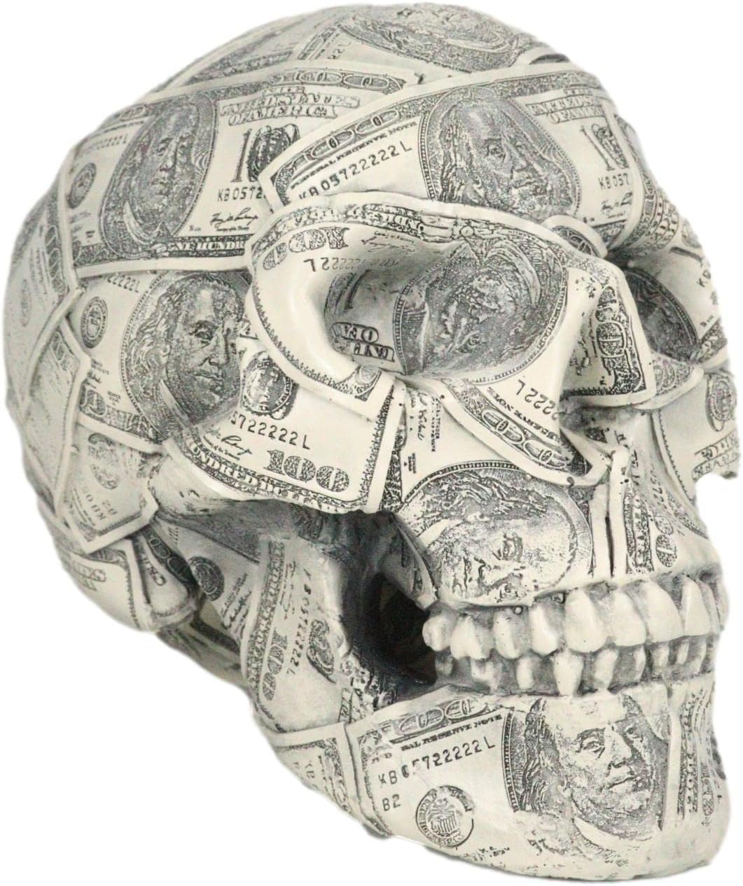 Ebros Gift Lucky Fortune Lottery Benjamin Franklins Bank C-Note Money Bill Prints Skull Figurine Gothic Ossuary Macabre Talisman of Luck Home Decor Skeletons Skulls Sculptures