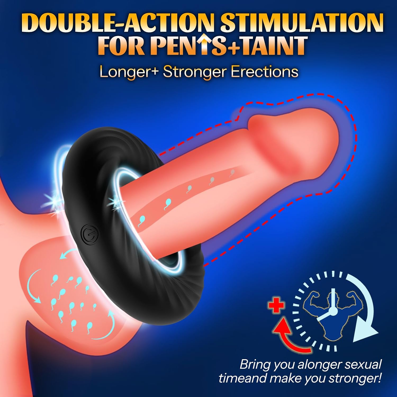 Vibrating Cock Ring Sex Toys Full Liquid Silicone Soft Cock Penis Ring Vibrator, XSINKOM Clitoral Stimulator 10 Vibrations Male Adult Sex Toy for Men & Couples Pleasure - Black (Black)