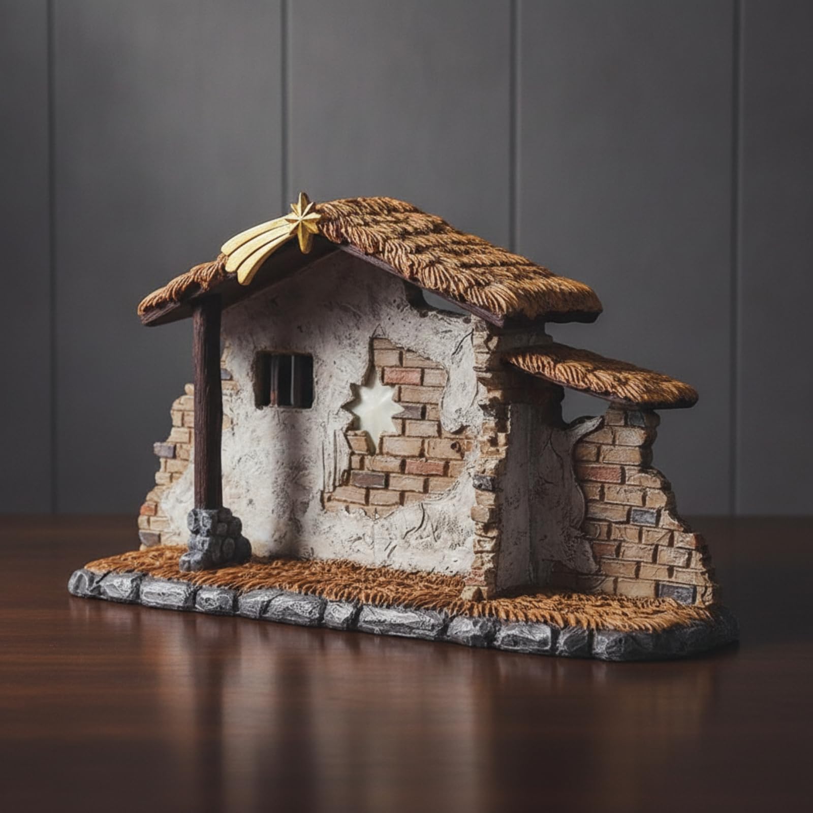 Étable Crèche Noël Rustique Crèche Noël En Résine Style Ferme pour Cheminée