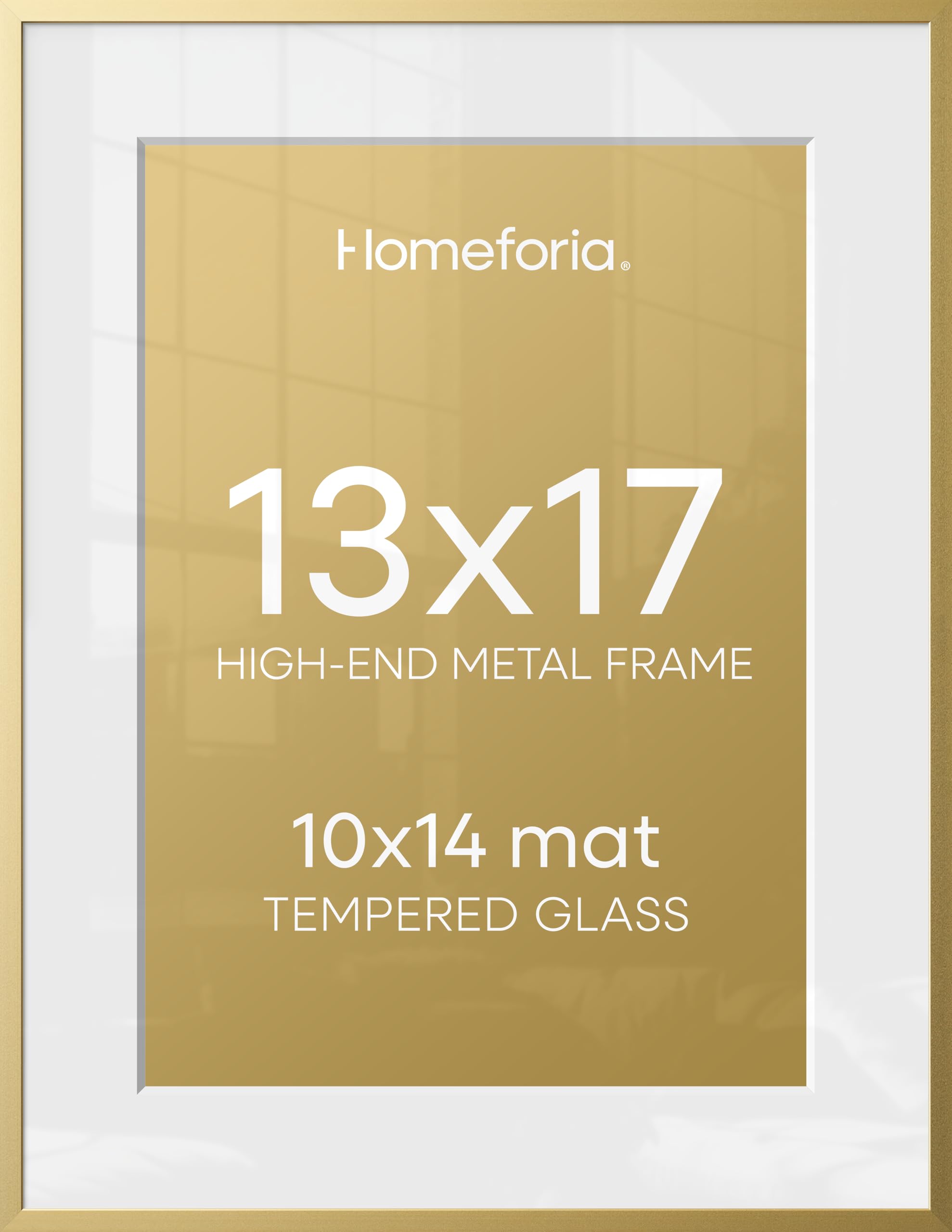 Homeforia 13x17 Picture Frame Gold, High End Metal 13x17 Poster Frames with Mat 10x14 Photo, 13 x 17 Gold Frame Matted to 10 by 14 Print, 17by13 Thin Hanging Frames, Tempered Glass, Wall Kit, Set of 3