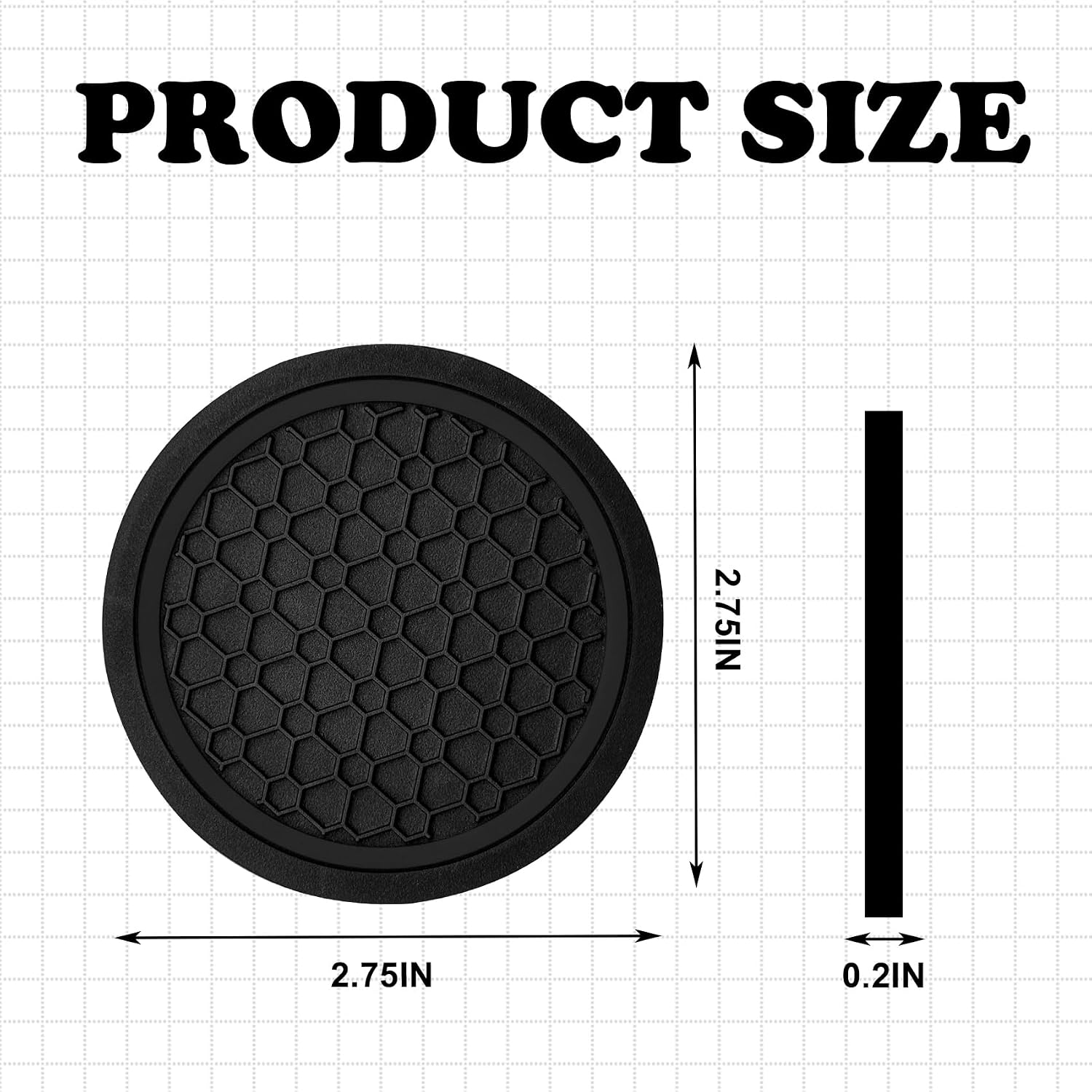 Car Cup Holder Coasters,4 PCS Non Slip Silicone Insert,2.75 Inch Honeycomb Design Holder Pad, Dustproof Waterproof Auto Interior Accessories, Universal Fit for Cars Trucks SUVs RVs（Black/Black）