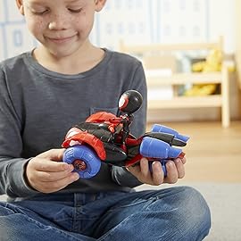Spidey and His Amazing Friends Marvel Change \'N Go Techno-Racer and 4-Inch Miles Morales: Spider-Man Action Figure, 2 in 1 Vehicle, for Kids Ages 3 and Up