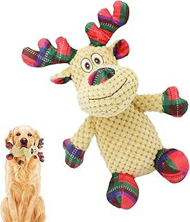 Dog Chew Toy | Christmas Elk Squeaky Plush Toys for Chewing | Interactive Biting Toy for Chewing Teething, Soft Cute Toys for Small Medium Large Dogs Woyibel