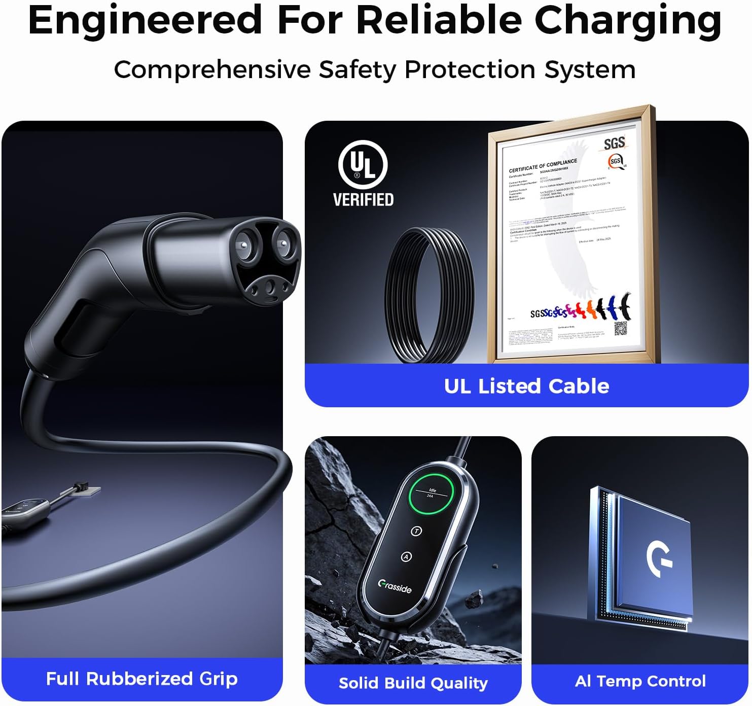 Level 2 Tesla Charger, 24Amp Adjustable Current & Timer, NEMA 14-30 Dryer Outlet & 14-50 Plug EV Charger, 25FT Cable with NACS Connector, Compatible with Tesla Models, for Home & Garage Use