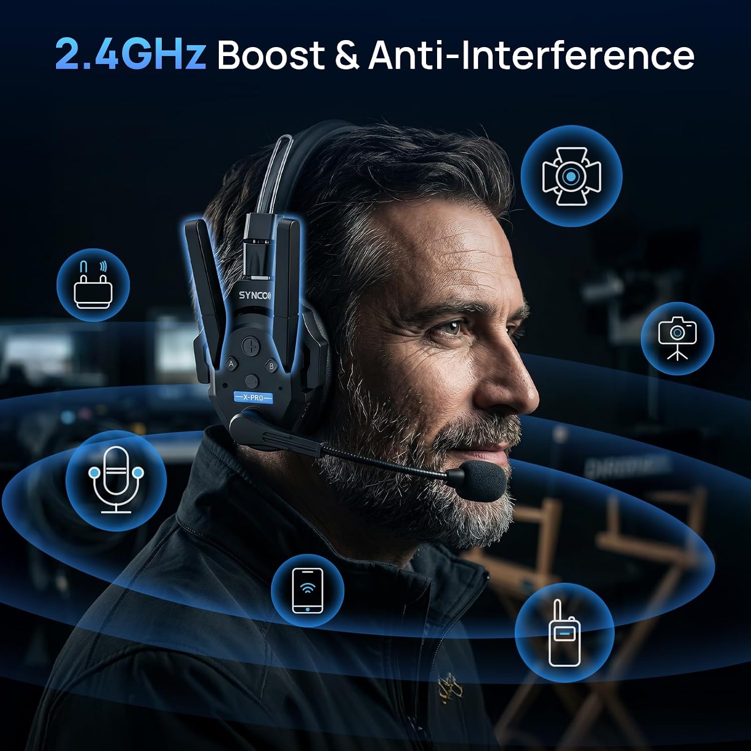 SYNCO XTALK XPRO2 Intercom Headset System, Master-Free 2.4G AEC Noise | Wireless 2.4GHz Master-Free for 2-person crew, 24H battery, AEC noise cancel chip suitable for studio and field shoots