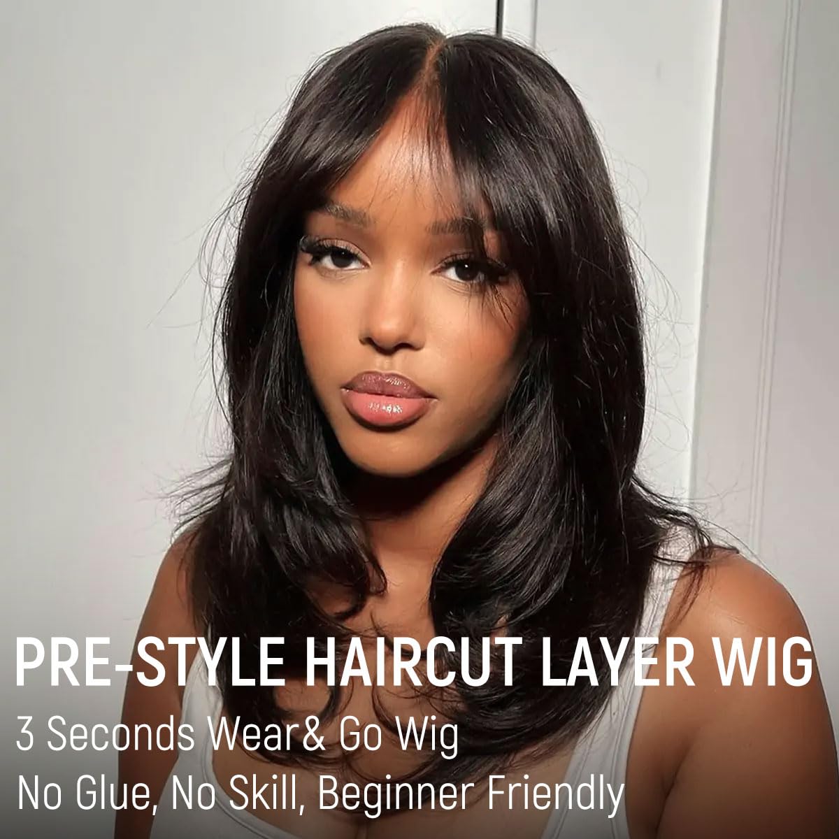 mscoco Wear and Go Glueless Wigs Human Hair Pre Plucked Pre Cut 6×5 Layered Haircut HD Lace Closure Wigs Human Hair for Black Women Pre Bleached Knots 180% Density 16inch Natural Black Wig - Image 3
