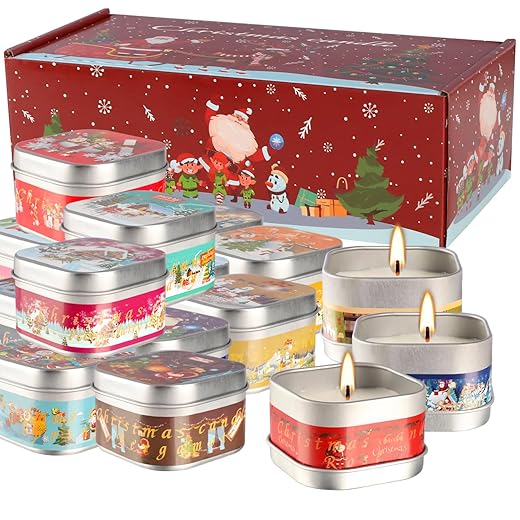 Christmas Scented Candles Gift Sets, Natural Soy Wax 3.5 Oz Unit Portable Travel Tin Perfect for Women Anniversary - 16 Pack