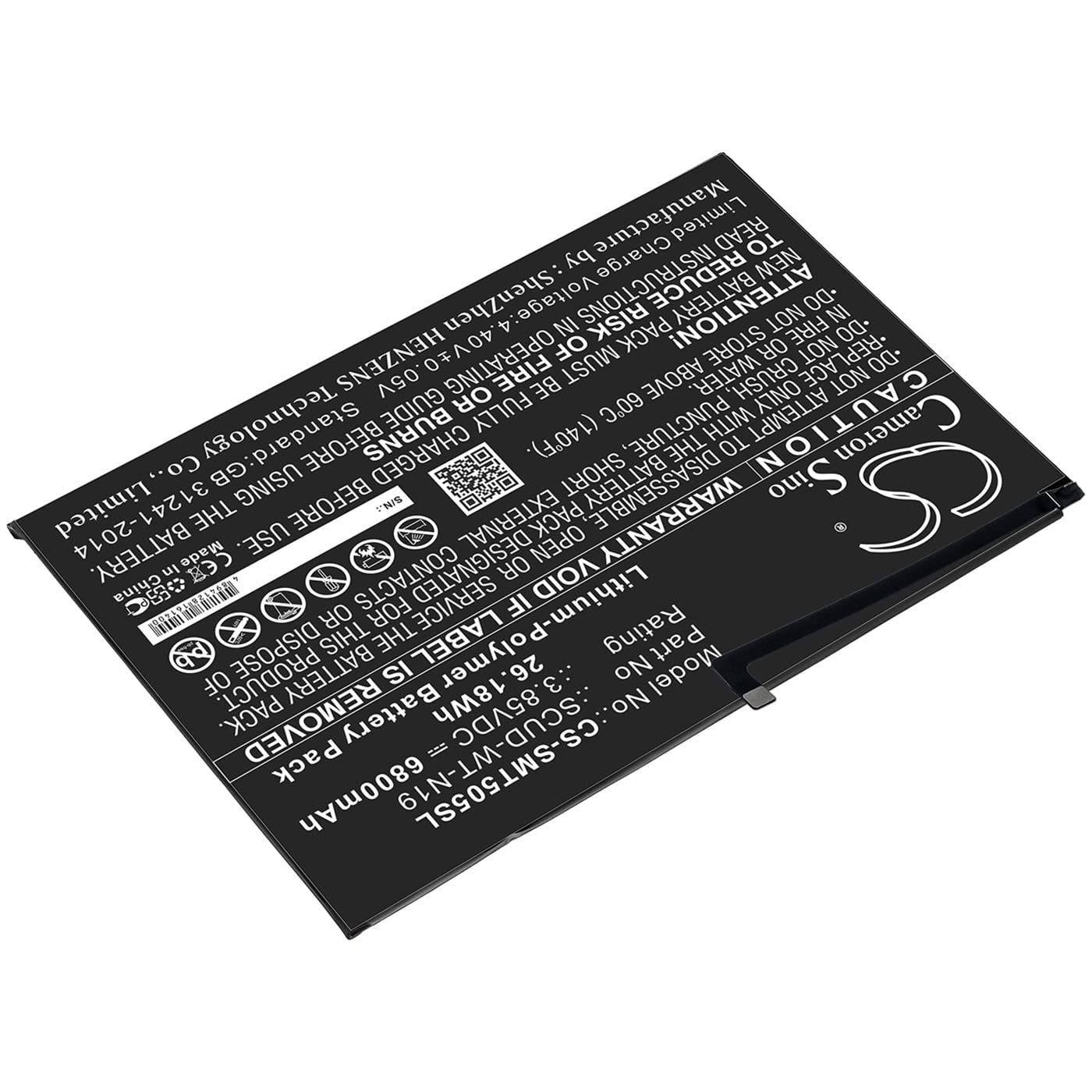 Cameron Sino Battery for Samsung Galaxy Tab A7 10.4 2020, SM-T500, SM-T505 PN:Samsung SCUD-WT-N19 6800mAh / 26.18Wh