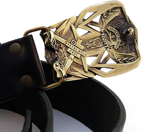 Miniatura 3 de Leather belt with buckle Thor's Hammer, Scandinavian Old Norse Viking Mjolnir solid brass belt buckle on belt