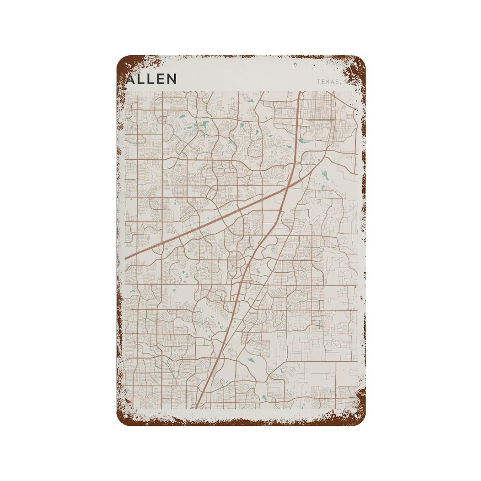 xiaoxiaoshen Allen Map Texas Travel Gift Scandi (2) Wall Decor Art Metal Tin Poster Modern Home Decor Art Home Bar Shop Decorations Vintage Sign 30x20cm
