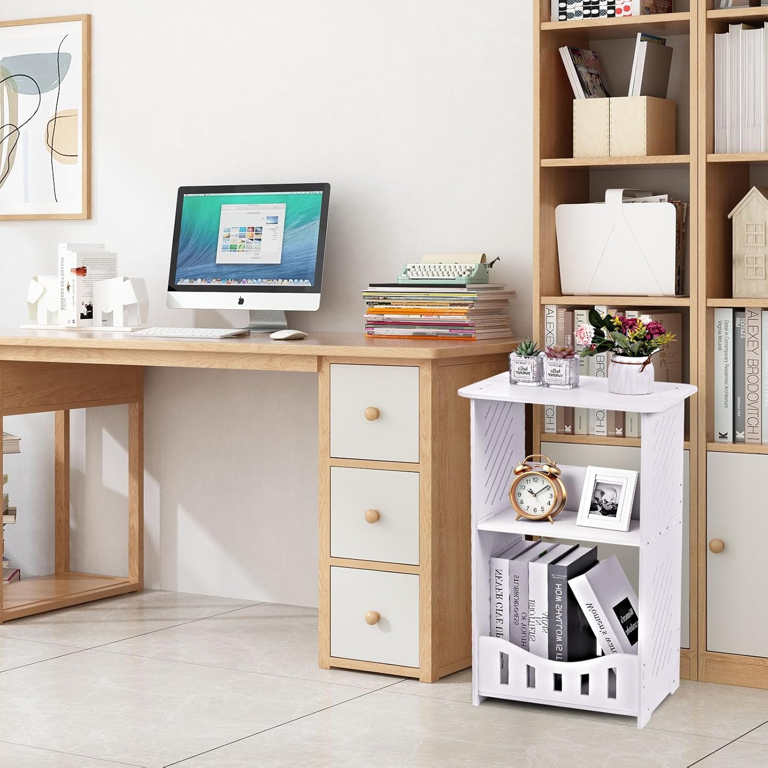 3 Tier Side Table Night Stand, Narrow End Table with Storage Shelf, Small Table Narrow Nightstand, Extended Desktop Durable Structure, Simple Bedside Storage for Bedroom/Living/Office/Bathroom