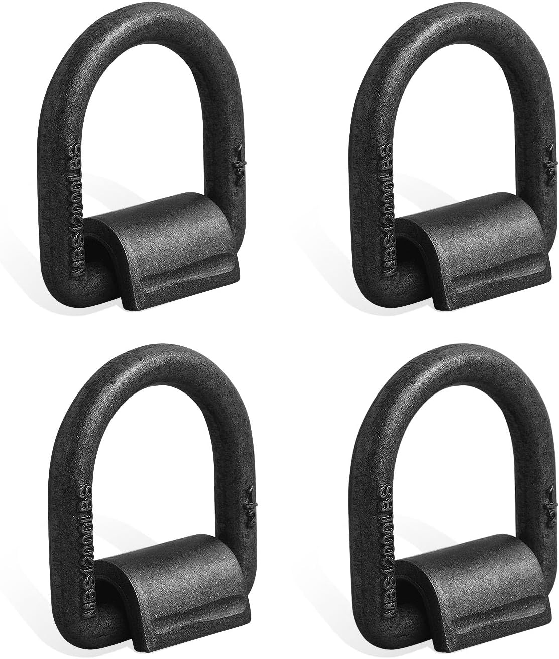 4 Pack Heavy Duty Weld On D-Ring for Trailer 1/2 Inch 12000 LBS. Stake Pocket D Rings Truck Tie Down Anchor, Black(1/2 Inch)