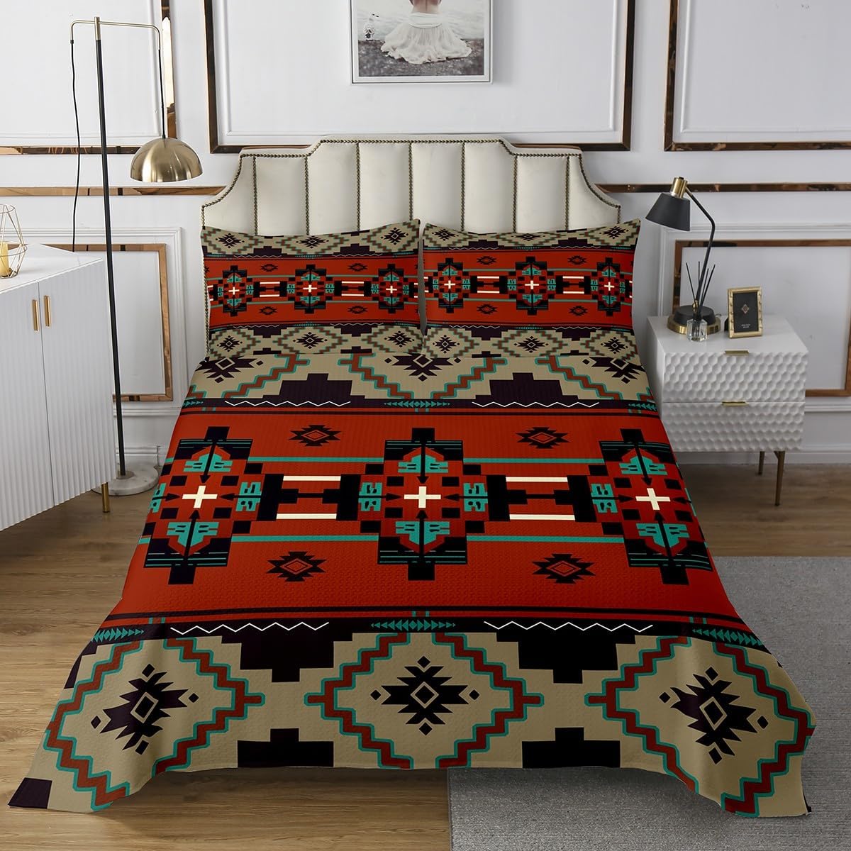 jejeloiu Western Horse Bedspread King Size Cowboy Coverlet Set Wild West Cowboy Quilted Coverlet for All Season with 2 Pillowcases Rustic Microfiber Lightweight