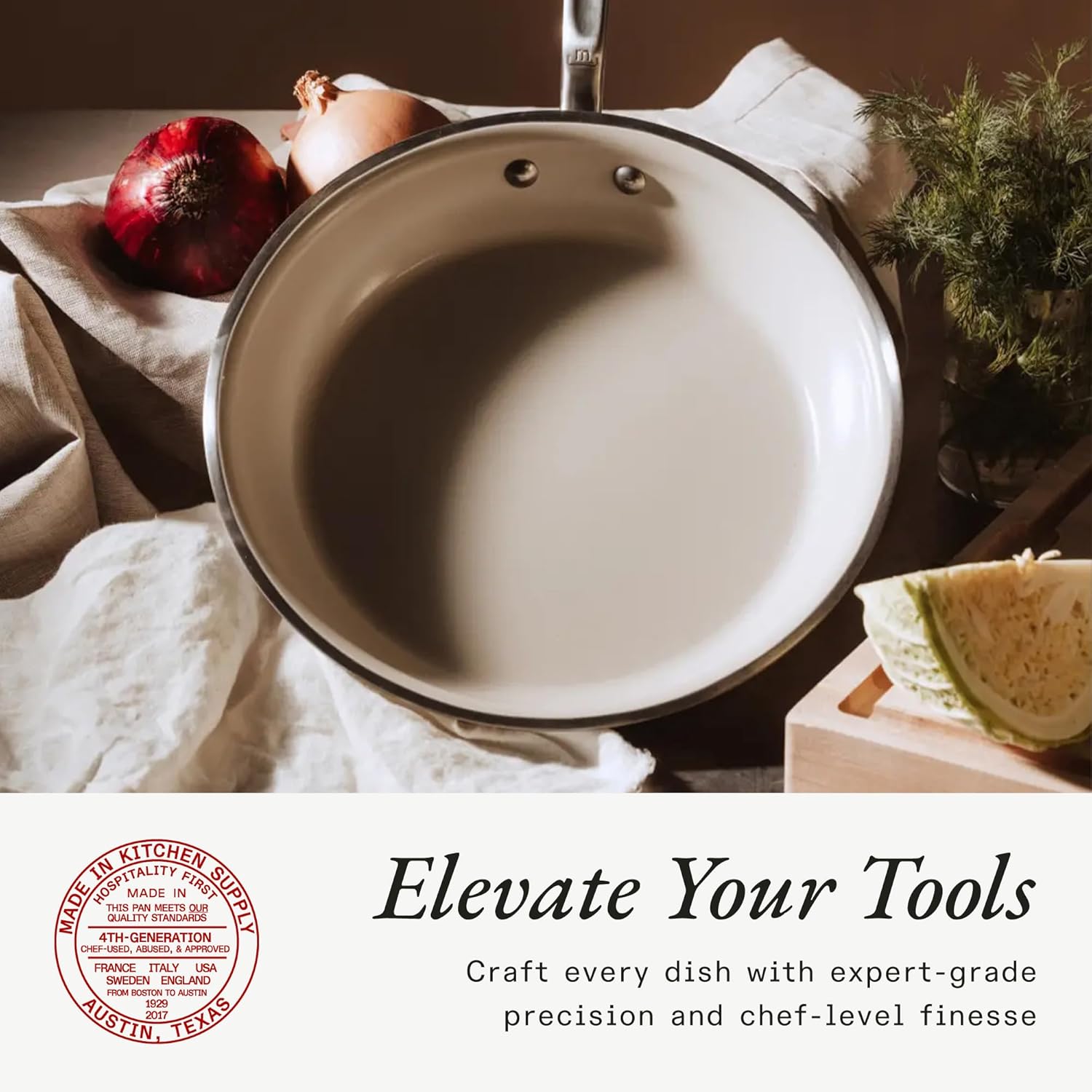 Made In Cookware - 3-Piece Ceramic Frying Pan Set with Universal Silicone Lid - 5 Ply Stainless Clad - Professional Cookware - Induction Compatible