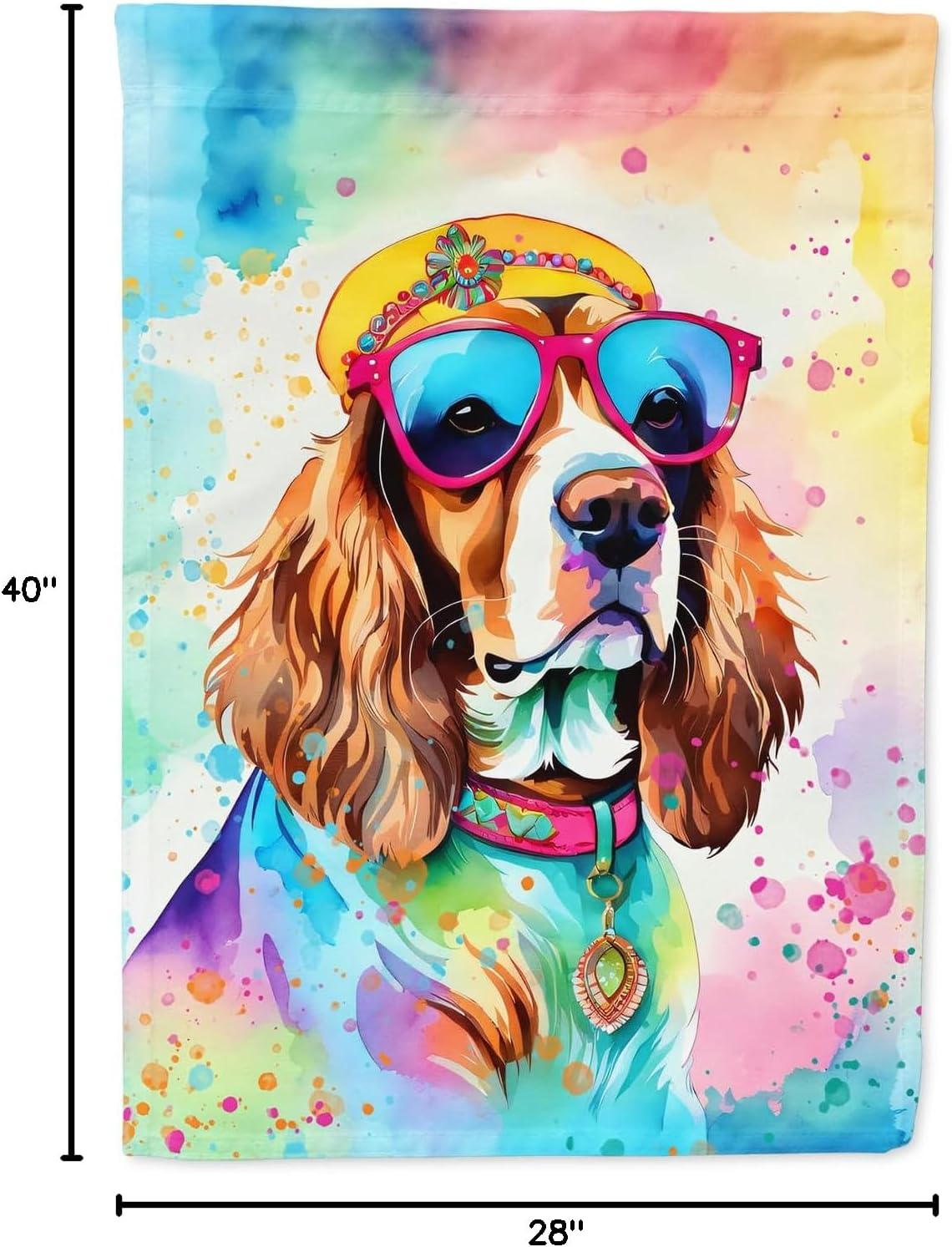 Caroline's Treasures DAC2484CHF Cavalier Spaniel Hippie Dawg House Flag Large Porch Sleeve Pole Decorative Outside Yard Banner Artwork Wall Hanging, Polyester, House Size, Multicolor