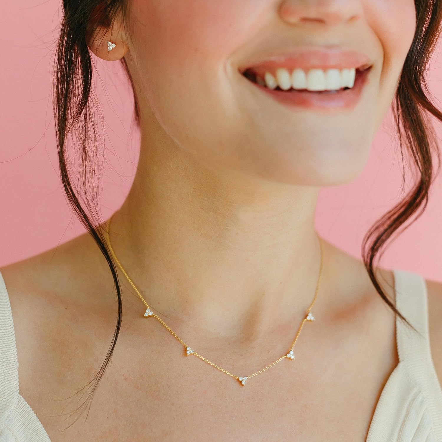 Dainty Silver Gold Necklaces for Women Cute Station Choker Simulated Diamond Necklace Simple Layering CZ Necklace Trendy Jewelry Gifts - Image 3