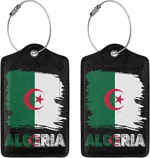 Vintage Algeria Algerian Flag Leather Luggage Tags Privacy Cover ID Label with Stainless Steel Loop Address Card for Men Women Suitcase Travel Bag