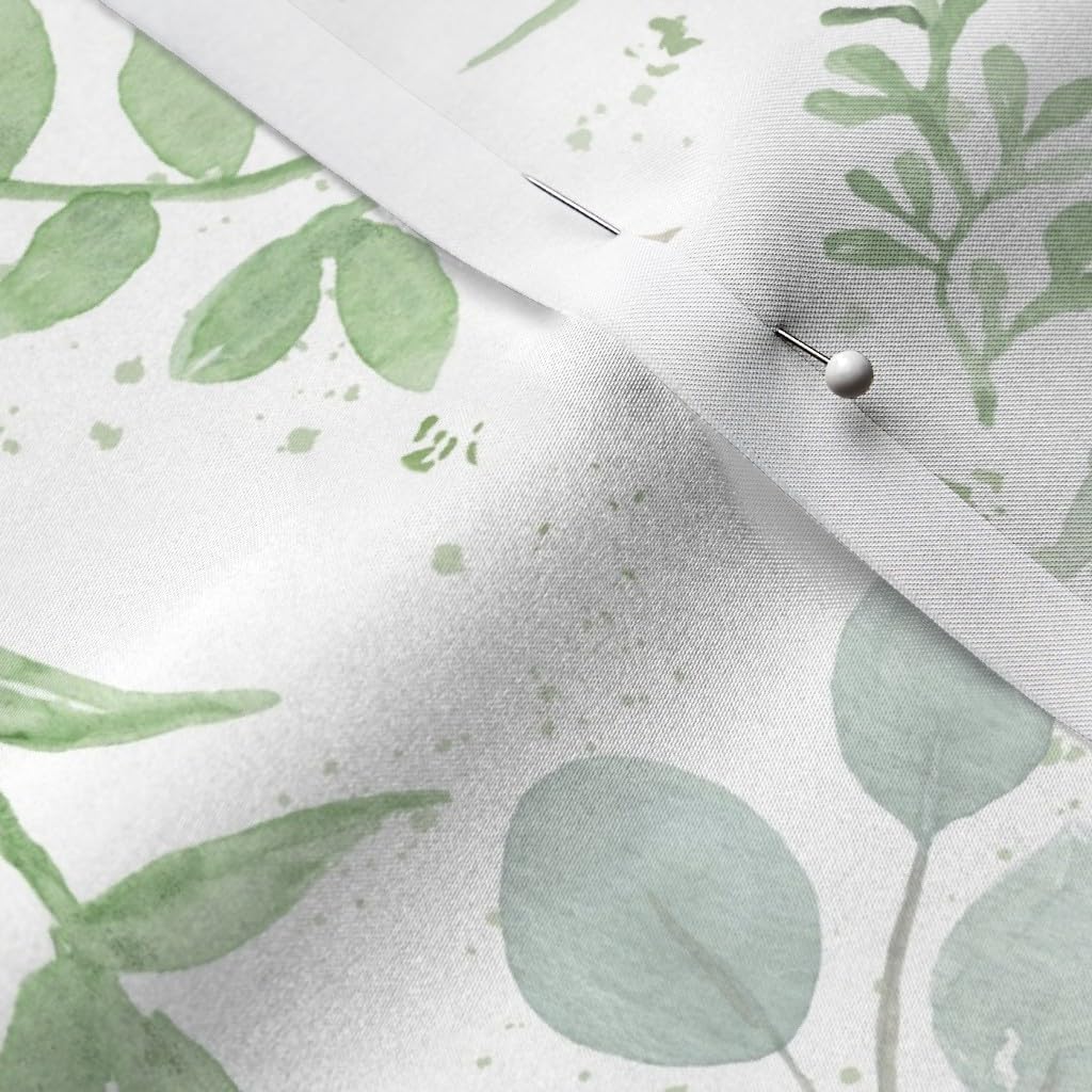 Spoonflower Fabric - Soft Greenery Leaves Watercolor Botanical Hand Painted Eucalyptus Printed on Satin Fabric by The Yard - Sewing Lining Apparel Fashion Blankets Decor