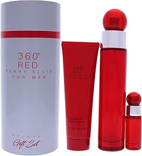 Perry Ellis 360 Red Men 3.4oz EDT Spray, 7.5ml EDT Mini Spray, 3oz Shower Gel 3 Pc Gift Set