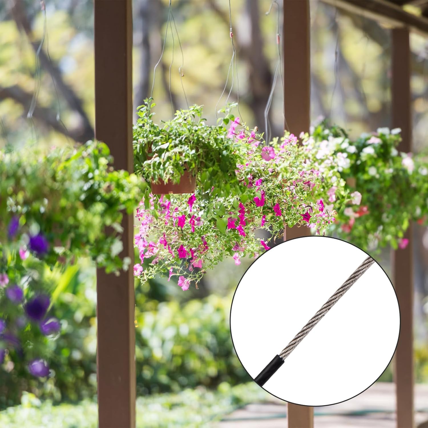 50m Câble Métallique 3mm, Câble Acier Inoxydable 7x7 PVC Enduit avec 8 Serre Câbles Acier, 20 Boucle de Sertissage en Aluminium, Fil de Suspension pour Cadre Rideaux Jardin Extérieur (Noir-3mm)