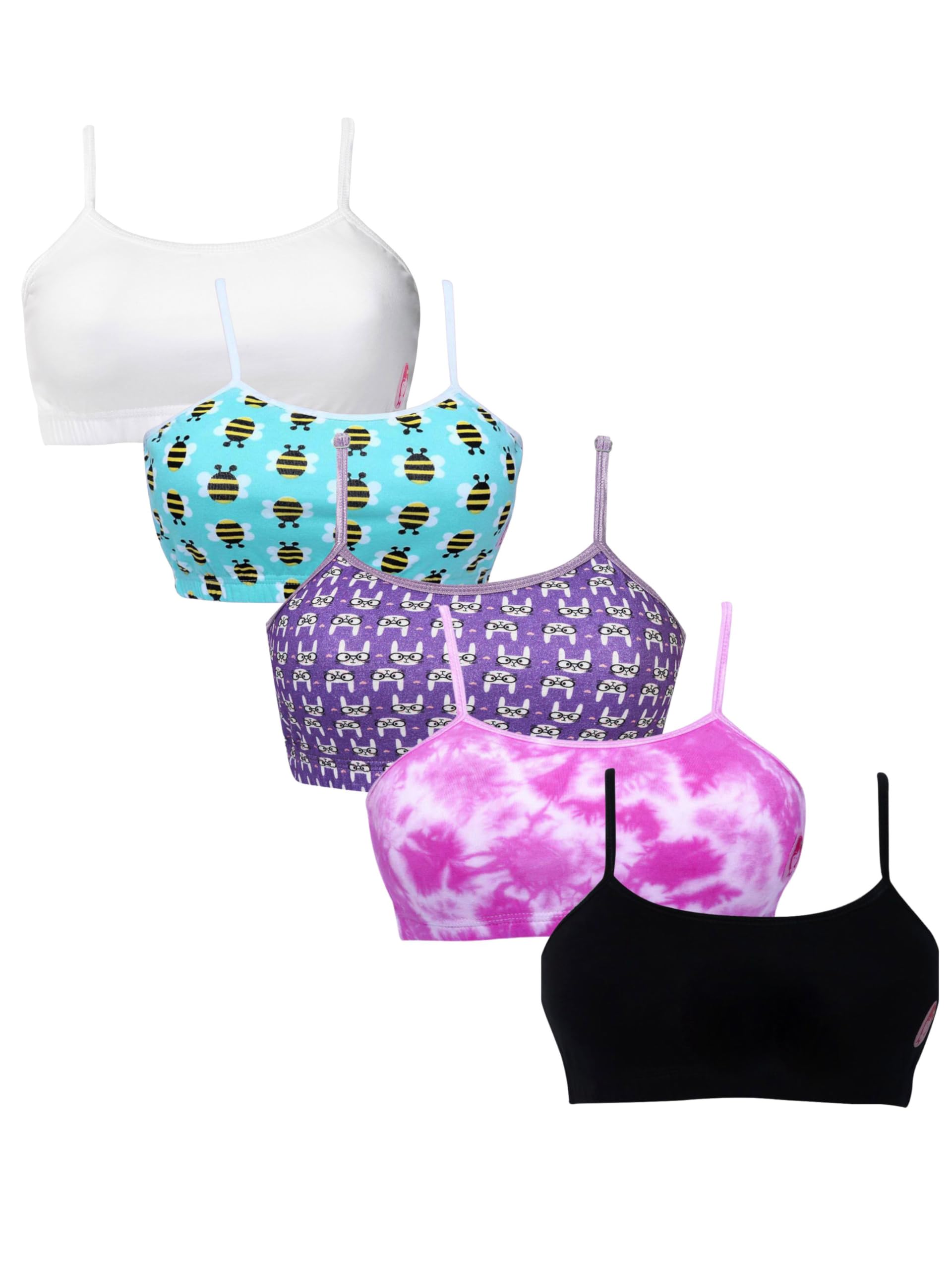 DChica Girls Summer Training Bra, Seamless Crop Top Cotton Stretch Training Bras for Teens - Pack of 5