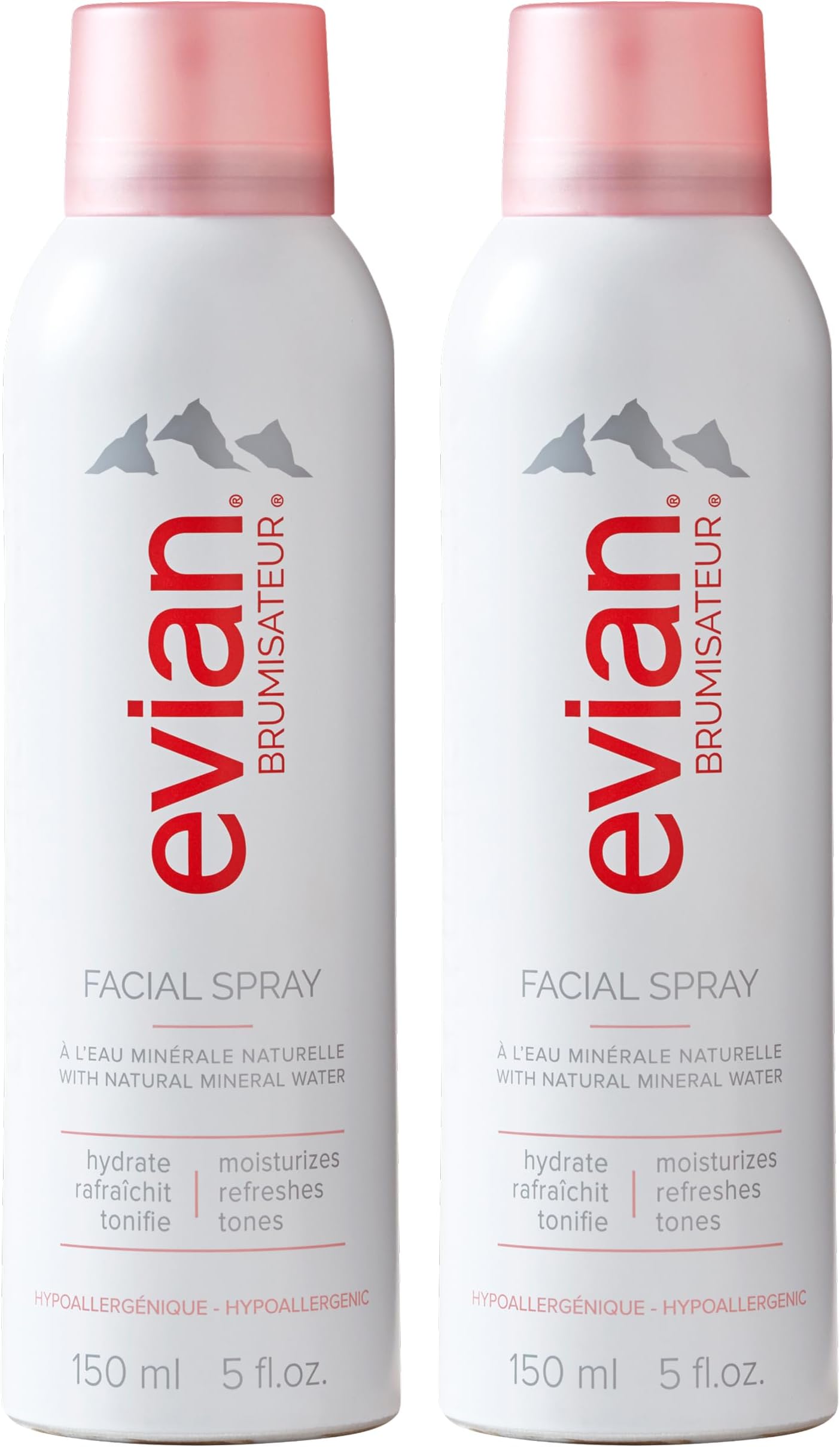 Evian Facial Spray 5 oz Duo Hydrating Mineral Water Mist for Face & Skin Refreshes Makeup, Sets, & Tones Facial Spray Twin Pack for Daily Skincare and Lightweight Facial Moisturizer Mist