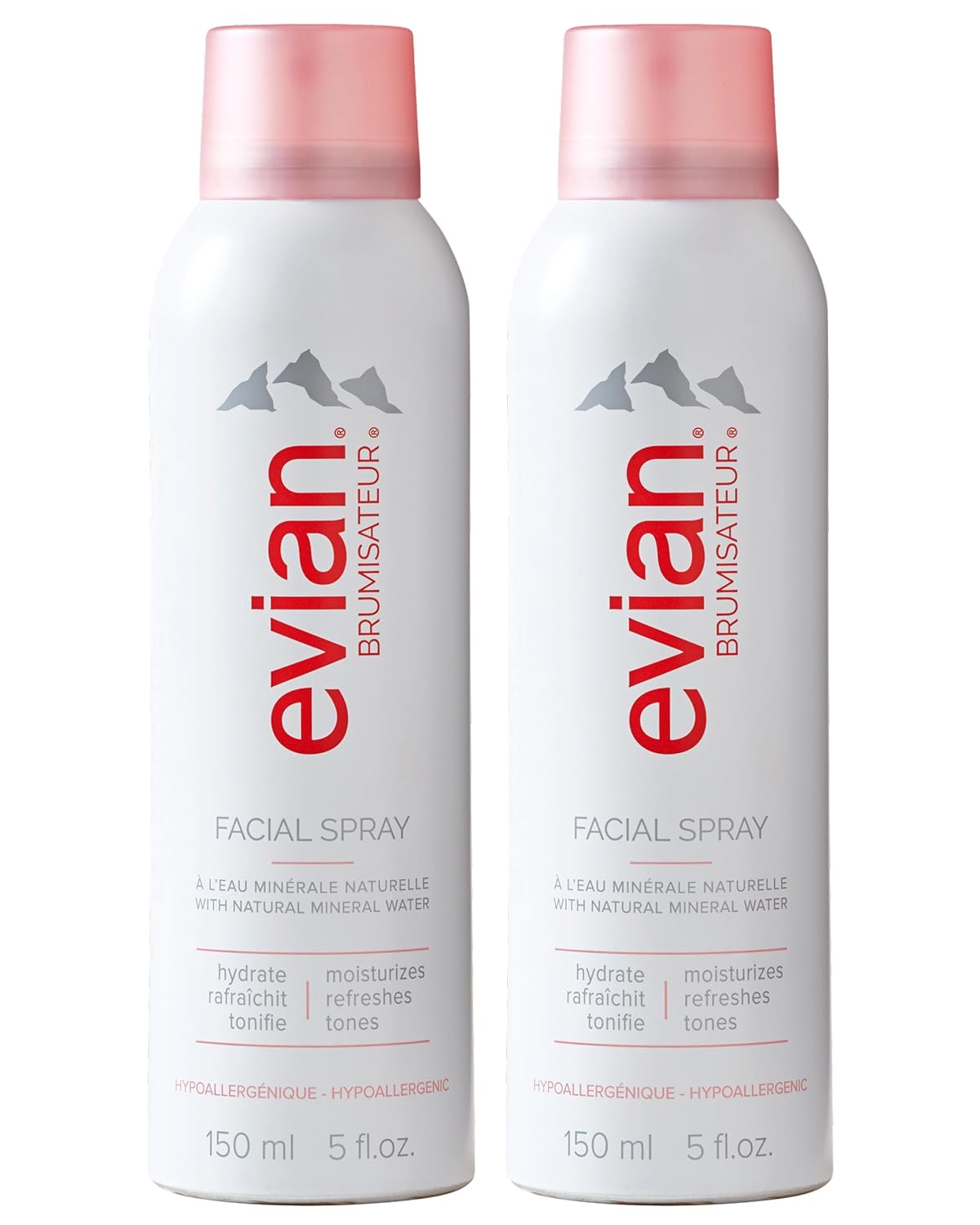 Evian Facial Spray 5 oz Duo Hydrating Mineral Water Mist for Face & Skin Refreshes Makeup, Sets, & Tones Facial Spray Twin Pack for Daily Skincare and Lightweight Facial Moisturizer Mist