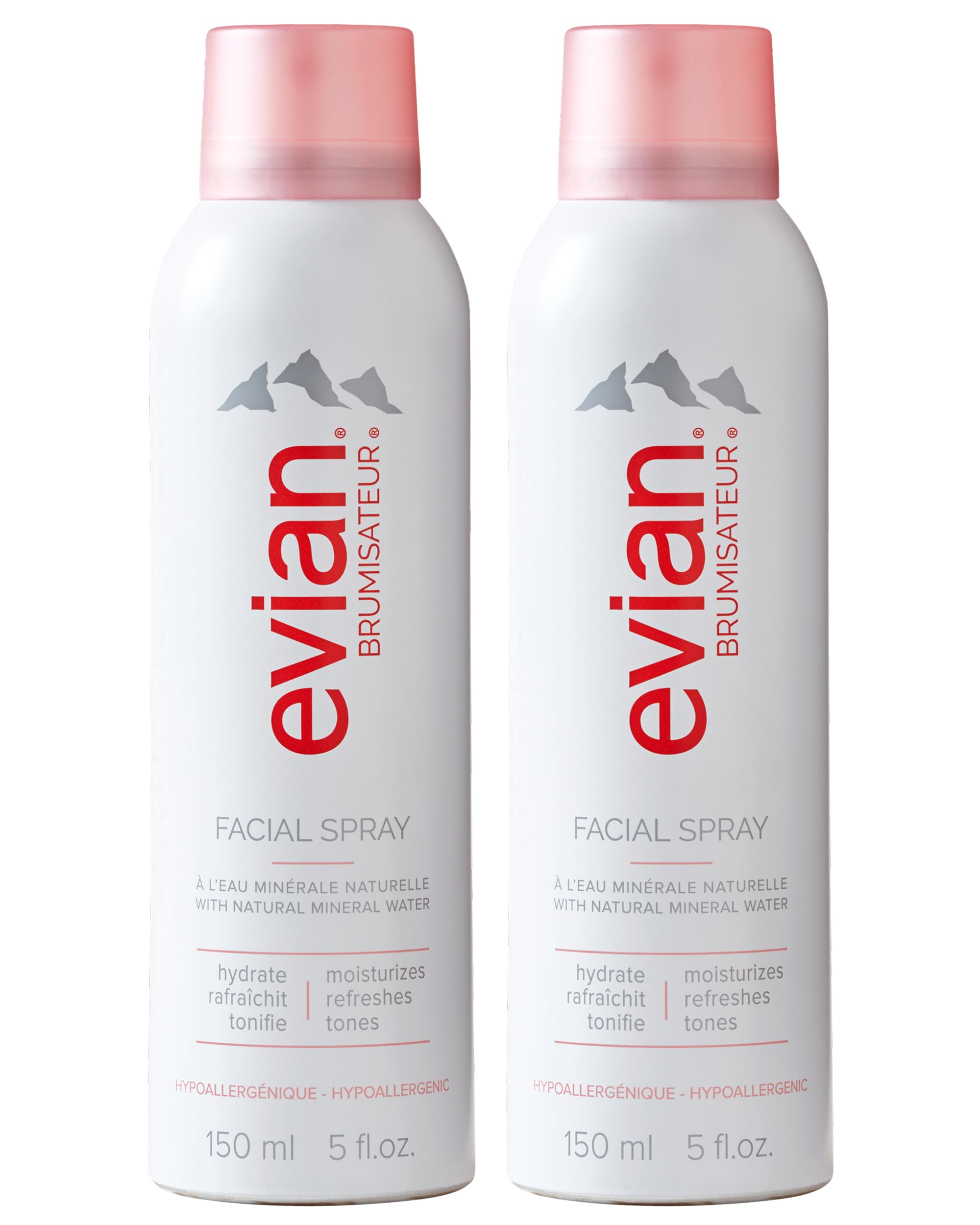 Evian Facial Spray 5 oz Duo Hydrating Mineral Water Mist for Face & Skin Refreshes Makeup, Sets, & Tones Facial Spray Twin Pack for Daily Skincare and Lightweight Facial Moisturizer Mist