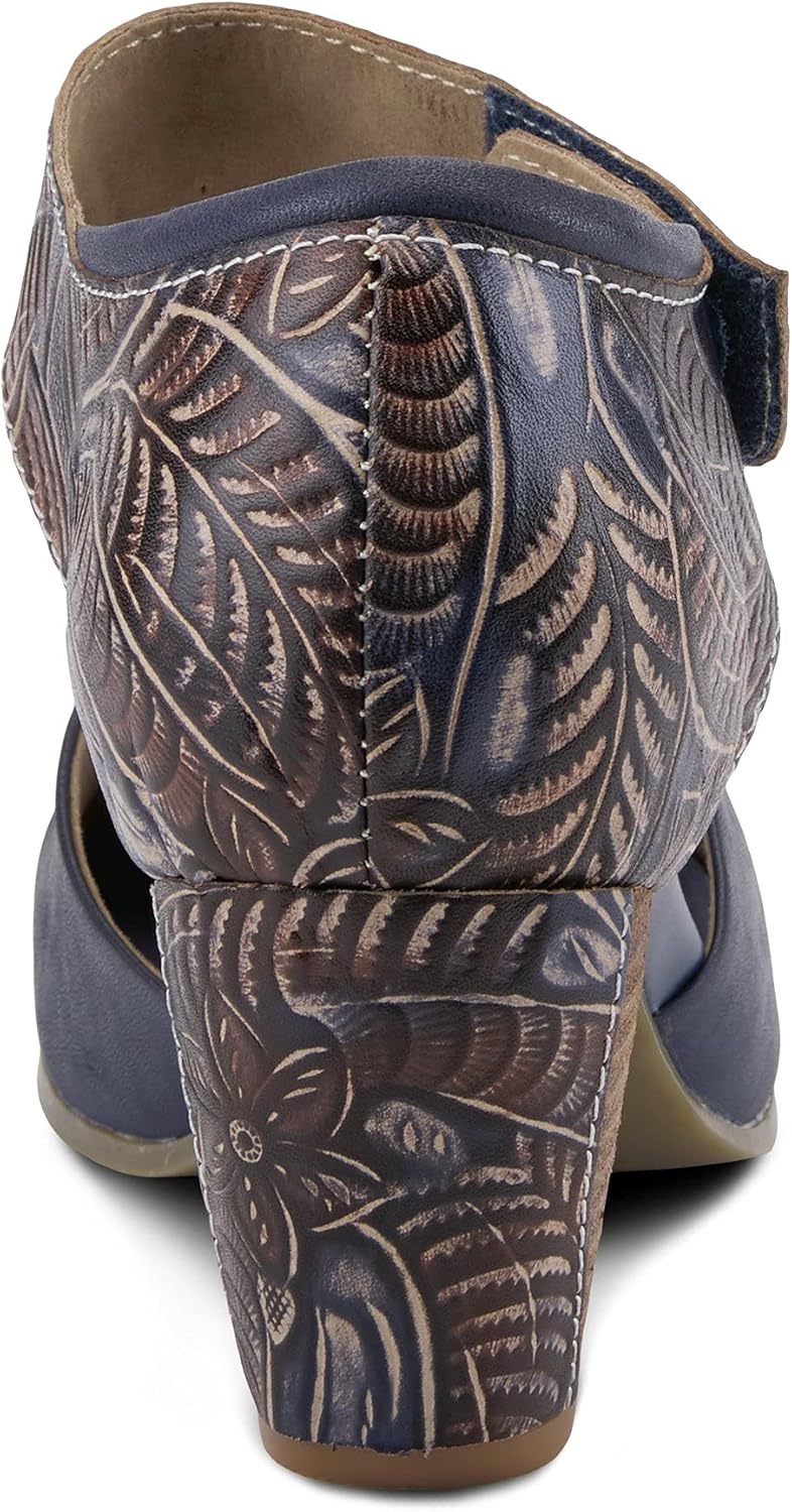 Spring Step L’Artiste Women’s Toolie Pump Shoe - Hand-Painted Tooled Mary Jane Shoe with Adjustable Hook Loop Strap and Leather Wrapped Stacked Heel - Image 4