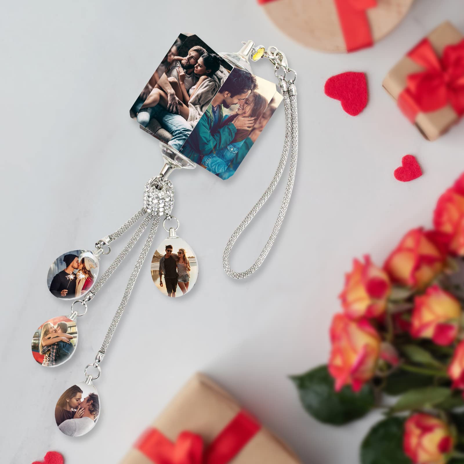 Personalized Crystal Car Hanging Ornaments Interior Custom Photo Crystal Rearview Car Mirror Pendants Photo Gifts Decor Accessories — view 7