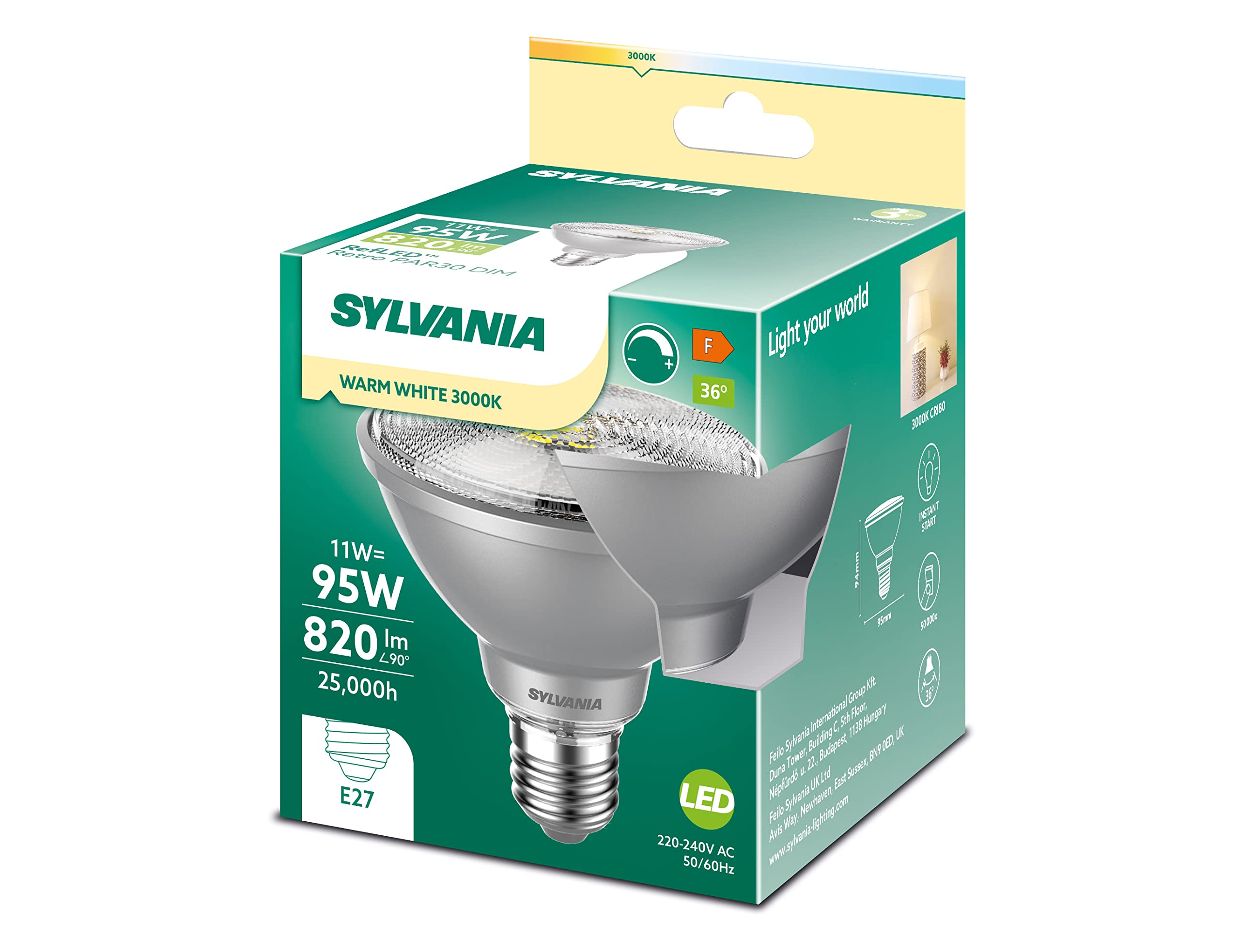 SYLVANIA GLS Lampadine LED satinate, B22, 8 W, 806 lumen, bianco caldo 2700 K, confezione da 4