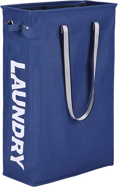 Amazon Brand  Eono Cloth Clothes Basket, 45L 60CM Handy Hanging Laundry Basket Tall and Slim Hamper Waterproof Laundry Bag Collapsible Travel Laundry Bag with Mesh Cover Laundry Hamper