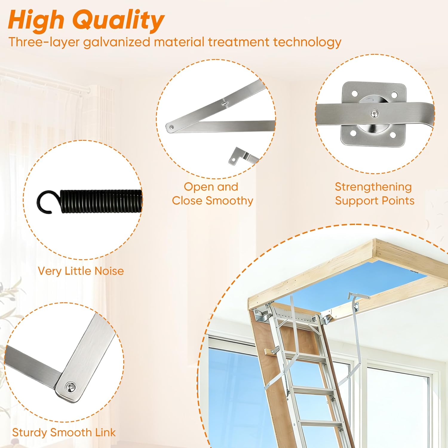 Tactec 55-2 Attic Ladder Hinge Arms with Springs, Suitable for Werner Attic Ladders Manufactured After 2010, Compatible with Werner Mk5, WU2210, W2208, W2210, Heavy Duty Thick Galvanized Material