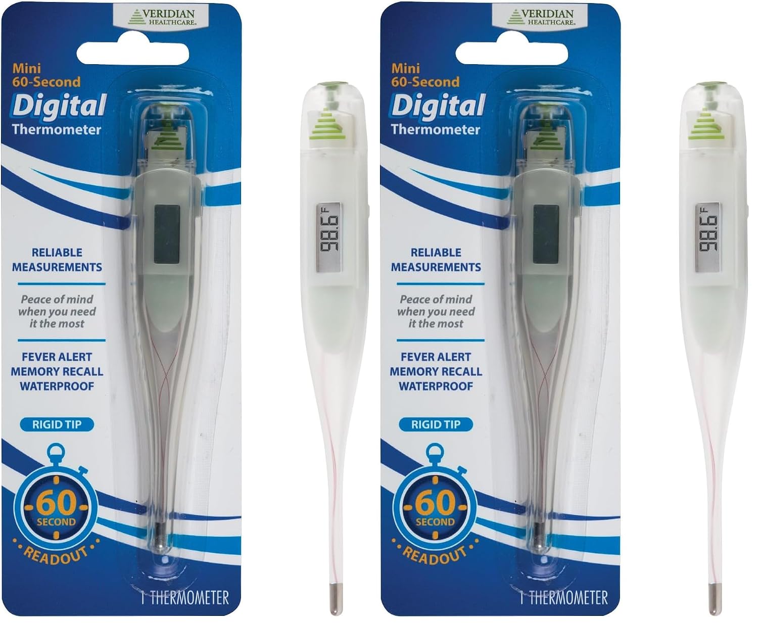 Veridian Healthcare Digital Thermometer | 60-Second Readout | Fahrenheit Measurements | Rigid Tip | Fever Alert | One-Year Warranty