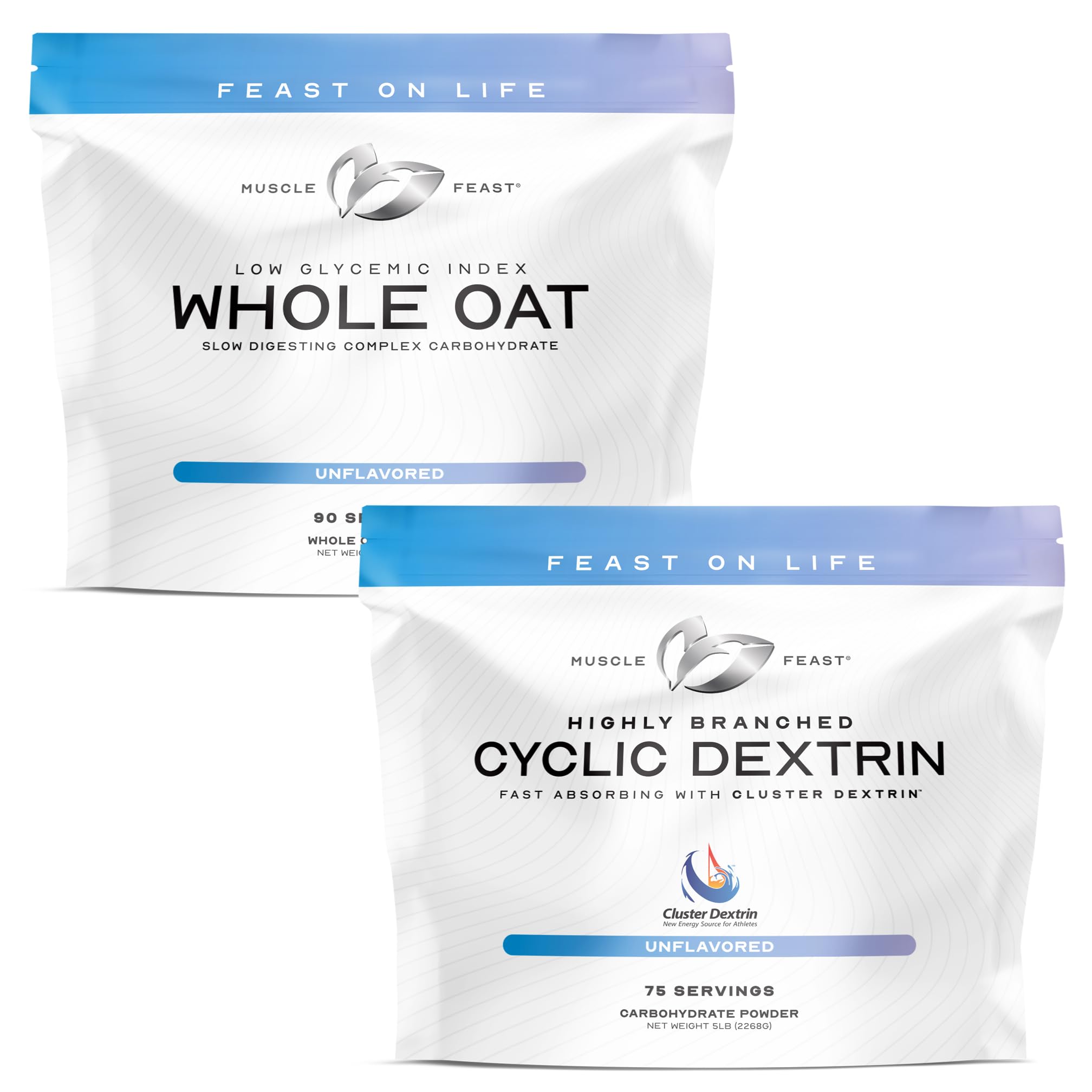 Muscle Feast Whole Oat Powder Carb Complex - Unflavored 8lb (x1) and Highly Branched Cyclic Dextrin Powder - Unfalvored 5lb (x1) - Carbohydrate Powder Supplemen