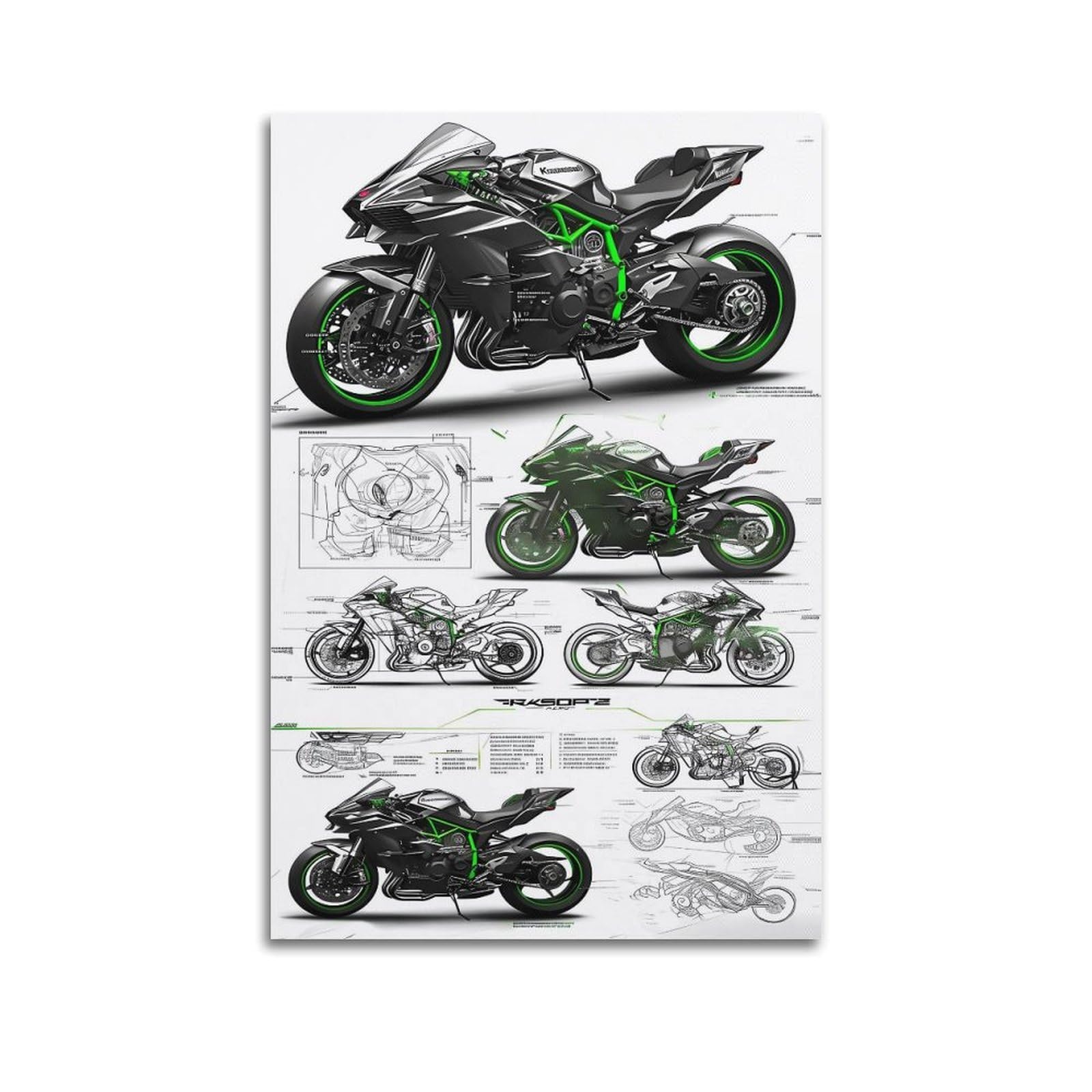 GTTHOK Racing Motorcycle Poster H2R Motorbike Decorative Painting Canvas Art Picture 20x30inch(50x75cm)