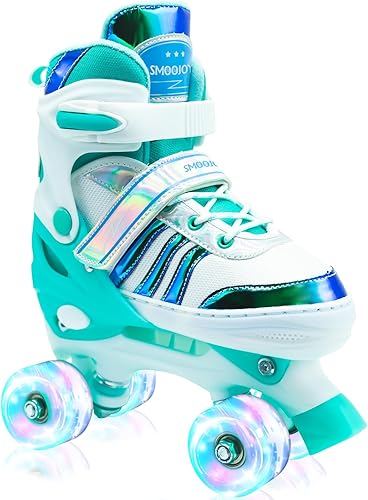 Patines de ruedas para niñas, niños y niños, 4 tamaños ajustables, para interiores y exteriores, con ruedas iluminadas para principiantes de 3 a 12