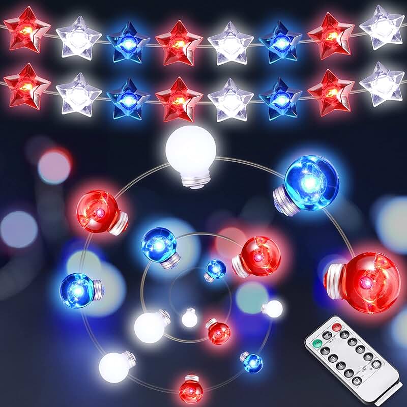 red white and blue outdoor lights