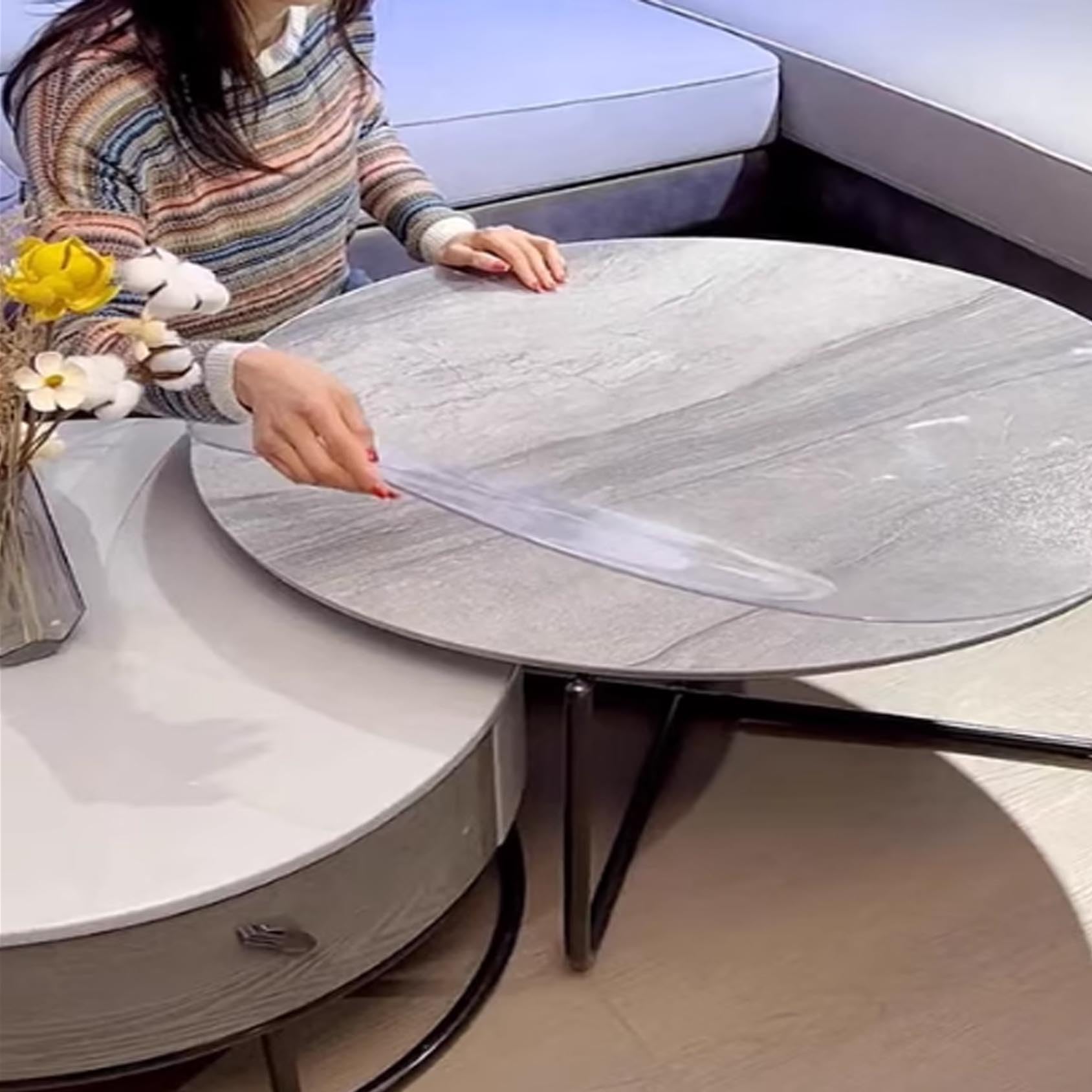 Pellicola Tovaglia Smerigliato Trasparente Rotonda per Tavolo,Spessore 2 mm, in PVC Resistente All'abrasione,per Scrivania Tavolo Rotondi da sala da Pranzo
