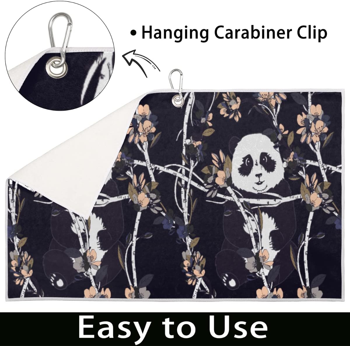 Stupid Cute Panda Golf Towel Microfiber Club Cleaner with Carabiner Clip Water Absorption Quick Dry Golf Towels for Women Men Golf Accessories 15 X 24 Inch