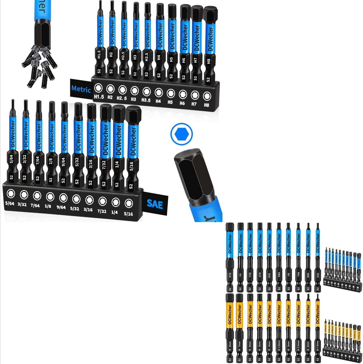 20-Pack Allen Wrench Drill Bit Set (Metric & Sae) Hex Set, Professional-Grade Impact Key Bits S2 Steel, Magnetic Head 1/4 Hex-Shank 2 ''