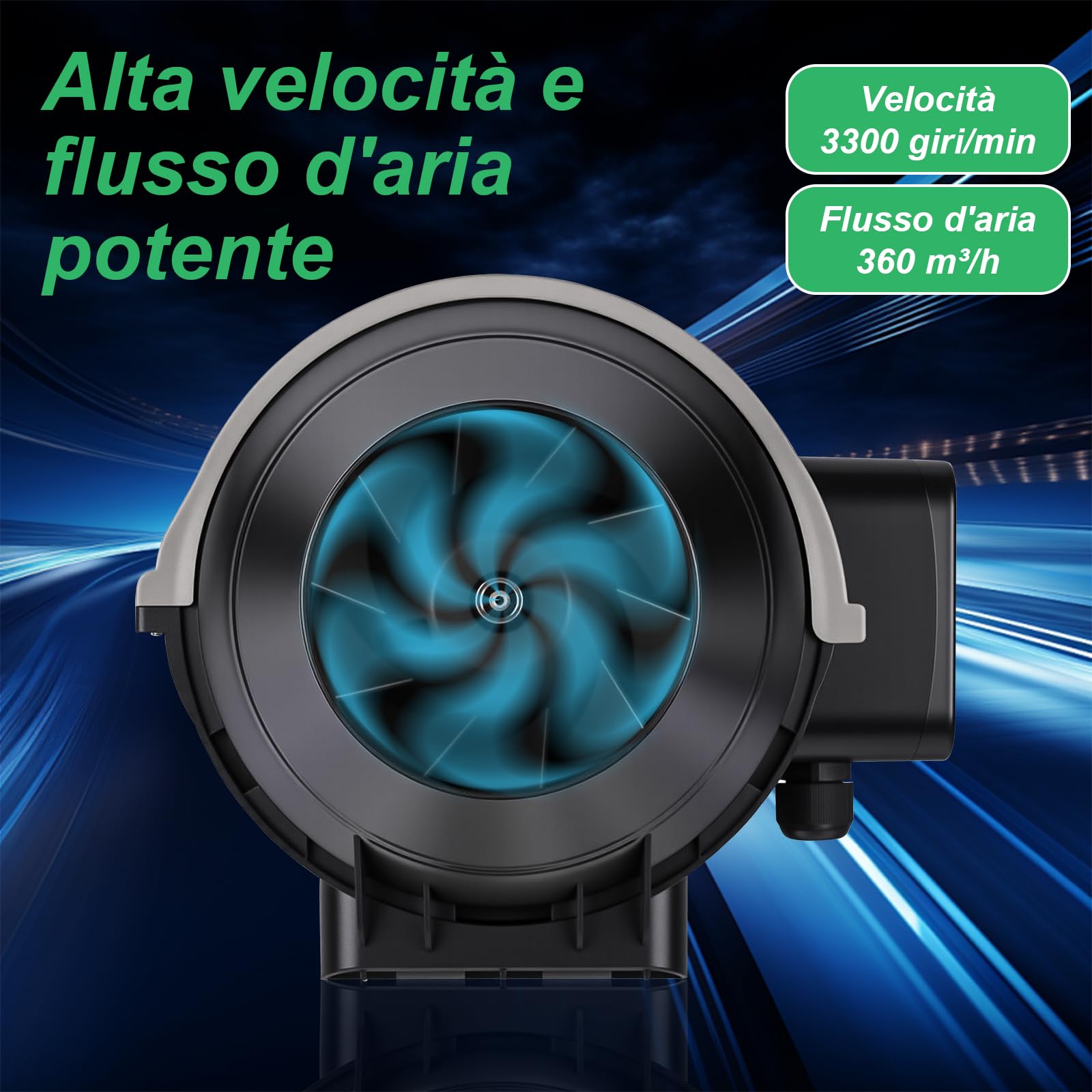 100mm Ventola Aspirazione Regolabile 360m³/h Estrattore Aria in Linea con Controllore di velocità Variabile per Bagno, Tende di Crescita, Coltura Idroponica, Ventilazione