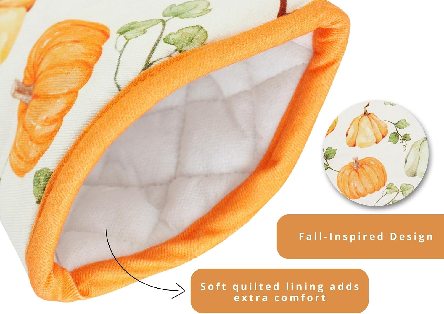 PurpleEssences 3pc Kitchen Set, Oven Mitts & Pot Holders, Pumpkin Patch