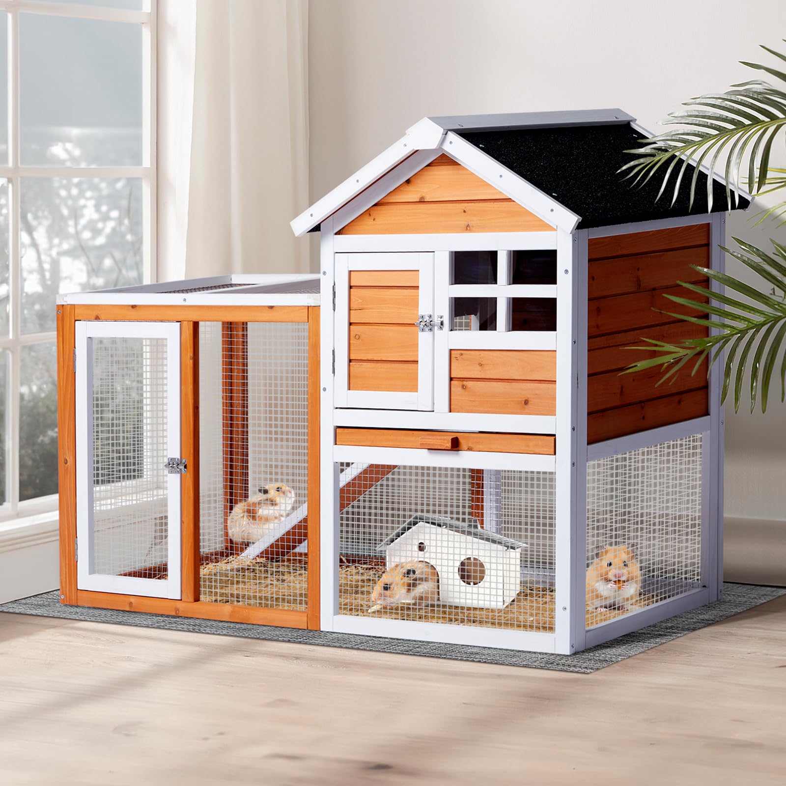 LEADZM Kaninchenstall，hasenstall draußen Winterfest，Hühnerstall aus Holz，Kleintiergehege & Käfige für draußen，Orange (123 x 63 x 90 cm)