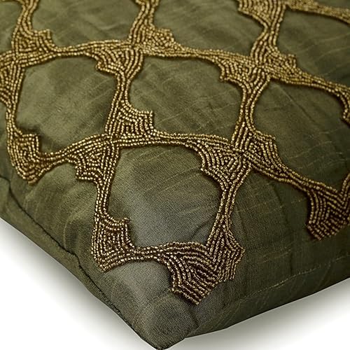 Miniatura 2 de HomeCentric - Funda de almohada con cremallera, enrejado con cuentas doradas, paquete de 2, 14 x 14 pulgadas, funda de almohada cuadrada de seda de