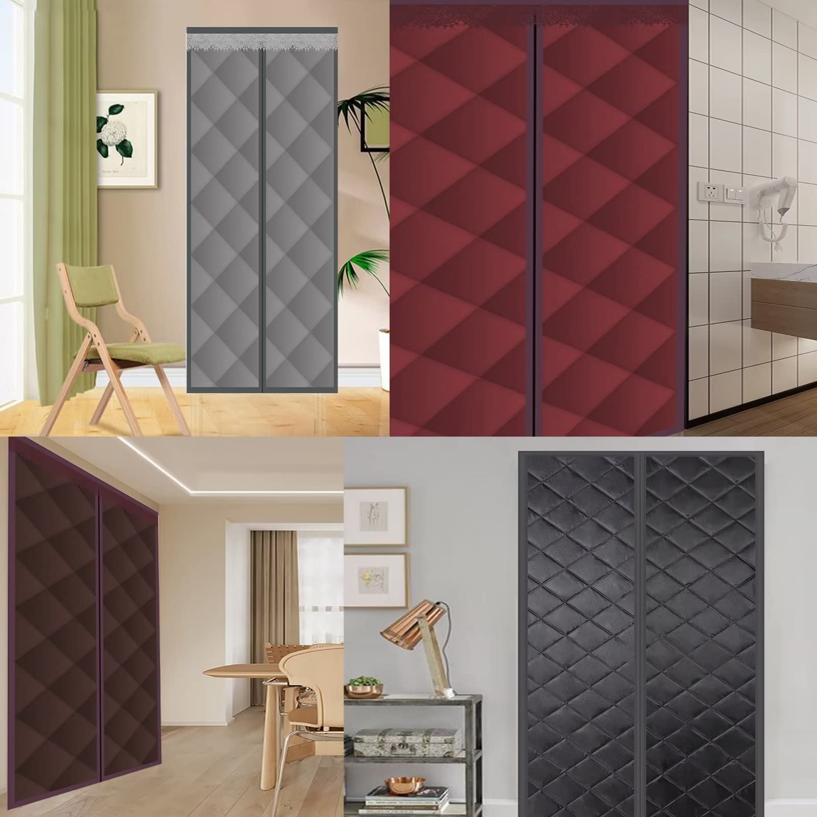 Magnet Wärmeschutzvorhang für Türen Thermovorhang Verdunklungsgardine Thermovorhang kälteschutz Wasserdicht Winddicht Geräuschisolierung für Balkontür Wohnzimmer 135x185cm Schwarz