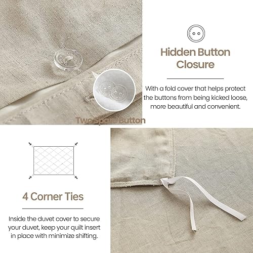 Miniatura 3 de Simple&Opulence Juego de funda de edredón de lino bohemio con flecos de borlas, juego de edredón de mezcla de algodón de lino de 3 piezas, 1 funda